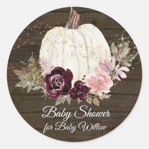Sticker Rond Bourgogne Floral Citrouille Pink Gold Baby shower