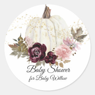 Sticker Rond Bourgogne Floral Citrouille rose or bébé fille dou