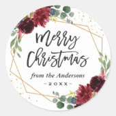 Sticker Rond Bourgogne Floral Géométrique Joyeux Noël (Devant)