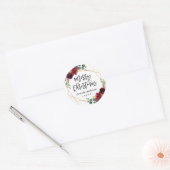 Sticker Rond Bourgogne Floral Géométrique Joyeux Noël (Enveloppe)