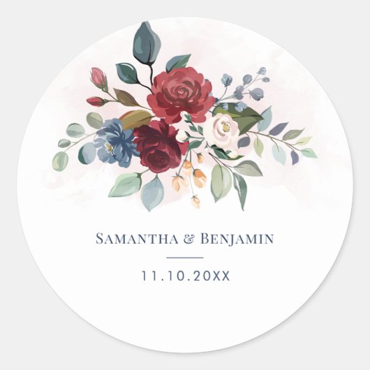 Sticker Rond Bourgogne Floral Verdure Feuillage Mariage Couple (Devant)