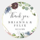 Sticker Rond Bourgogne Gold Geometry Merci Wedding Favor (Devant)