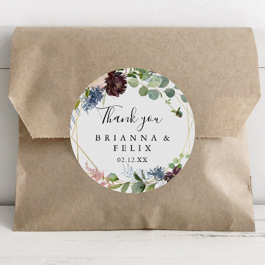 Sticker Rond Bourgogne Gold Geometry Merci Wedding Favor