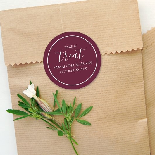 Sticker Rond Bourgogne Mariage Écriture Calligraphique Simple C