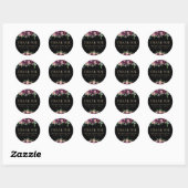 Sticker Rond Bourgogne Mariage Floral Merci noir (Feuille)