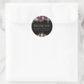 Sticker Rond Bourgogne Mariage Floral Merci noir (Sac)
