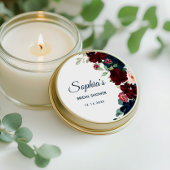 Sticker Rond Bourgogne & Navy Fleurs bleues Fête des mariées ru