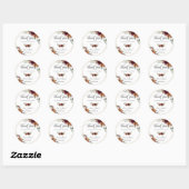 Sticker Rond Bourgogne Orange Floral Mariage or Merci (Feuille)