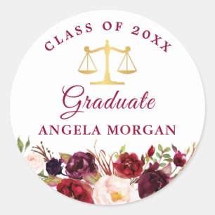 Sticker Rond Bourgogne Red Floral Law School Graduate Graduate