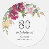 Sticker Rond Bourgogne rose Floral 80e anniversaire (Devant)