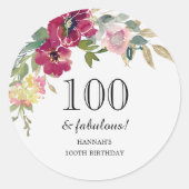 Sticker Rond Bourgogne rose florale 100e anniversaire (Devant)