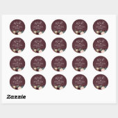 Sticker Rond Bourgogne Rouge Blush Floral Mariage Merci (Feuille)