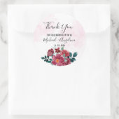 Sticker Rond Bourgogne Rouge Blush Floral Wedding Favoriser (Sac)