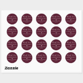 Sticker Rond Bourgogne Rouge calligraphie Mariage Merci Favoris (Feuille)