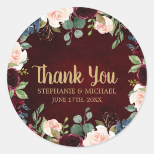 Sticker Rond Bourgogne Rouge Floral Russe Boho Merci