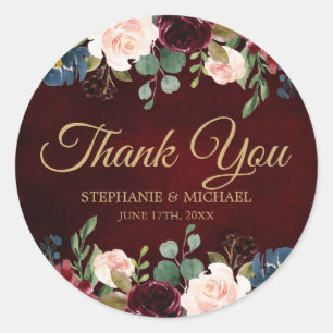 Sticker Rond Bourgogne Rouge Floral Russe Boho Merci