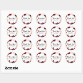 Sticker Rond Bourgogne Rouge Floral Russe Boho Merci (Feuille)