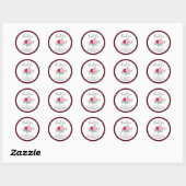 Sticker Rond Bourgogne Rouge Romantique | Floral Rose Doré (Feuille)