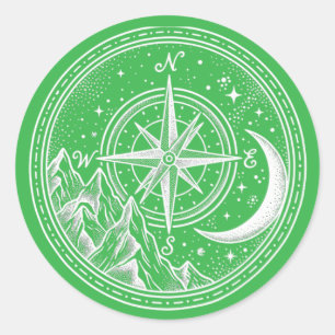 Sticker Rond Boussole de montagne Lune Celeste Pointillisme