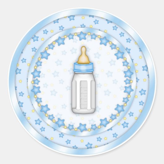 Sticker Rond Bouteille Bleu Cute Baby shower Seals (Devant)