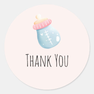 Sticker Rond Bouteille Bleu & Rose Bébé Merci mou