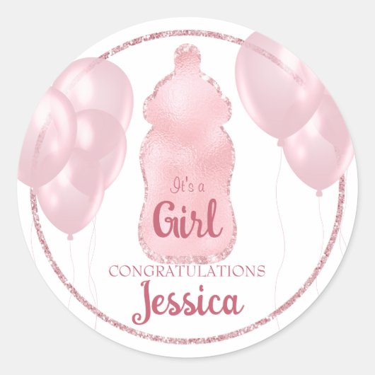 Sticker Rond Bouteille de bébé glamour et ballons Parties scint (Devant)