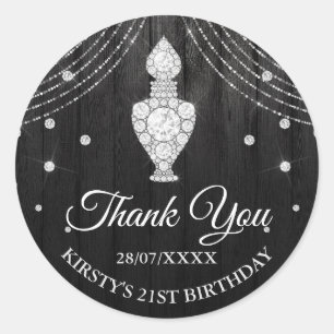Sticker Rond Bouteille de Parfum Diamant Noir Argent Anniversai