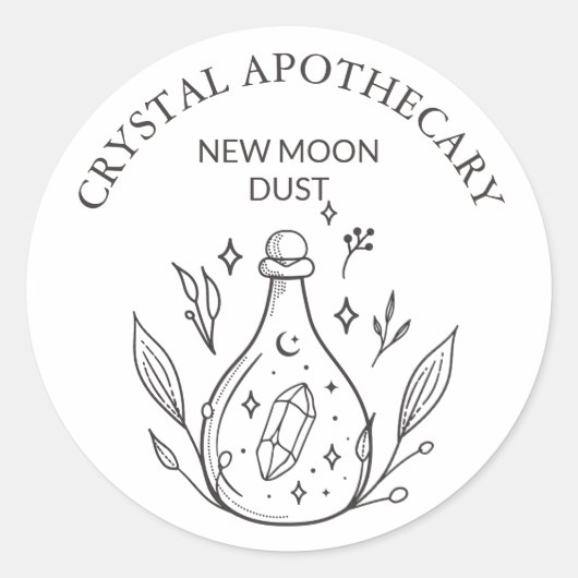Sticker Rond Bouteille en cristal simple noir et blanc Apothéca (Devant)