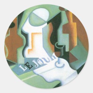Sticker Rond Bouteille et plat de fruits de Juan Gris, Cubisme