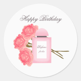 Sticker Rond Bouteille Parfum et Bouquet de Rose