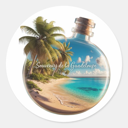 Sticker Rond Bouteille Souvenir Guadeloupe: Plage Tropicale  (Devant)
