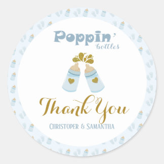 Sticker Rond Bouteilles bleu Poppin Boy Baby shower