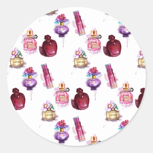 Sticker Rond Bouteilles de parfum aquarelle (Devant)