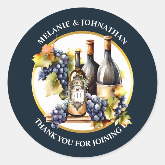 Sticker Rond Bouteilles de vin à l'aquarelle raisin monogramme  (Devant)