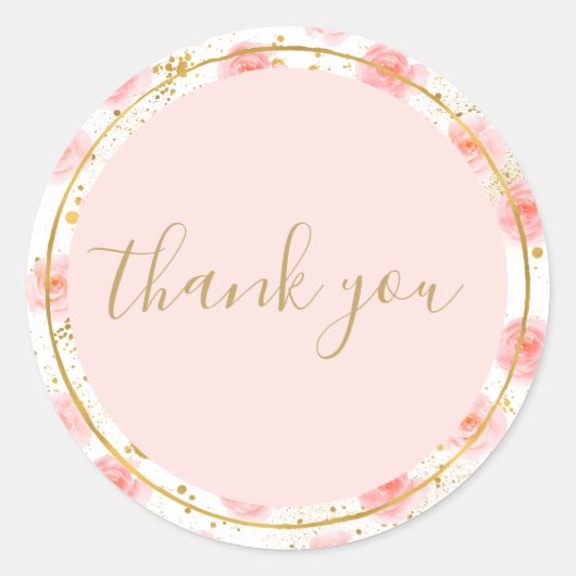 Sticker Rond Bouteilles d'or Roses roses rose Merci d'aquarelle (Devant)