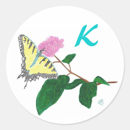 Sticker Rond Bouteilles Monogrammes de papillon jaune (Devant)