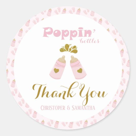 Sticker Rond Bouteilles Pink Baby shower fille (Devant)