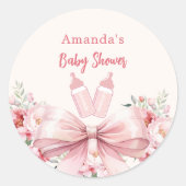 Sticker Rond Bouteilles rose bow Baby shower bouteilles (Devant)