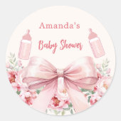 Sticker Rond Bouteilles rose bow Baby shower bouteilles (Devant)