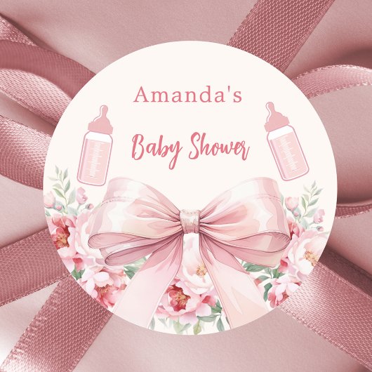 Sticker Rond Bouteilles rose bow Baby shower bouteilles
