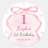 Sticker Rond Boutique Bow rose 1er anniversaire (Devant)