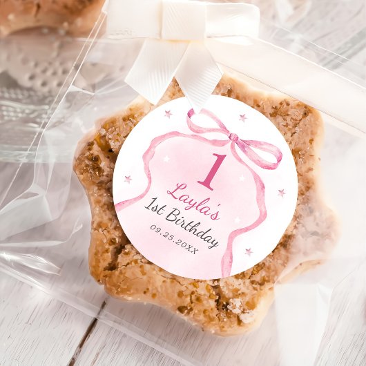 Sticker Rond Boutique Bow rose 1er anniversaire