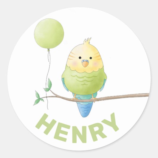 Sticker Rond Boutique d'anniversaire Budgie pour enfant (Devant)
