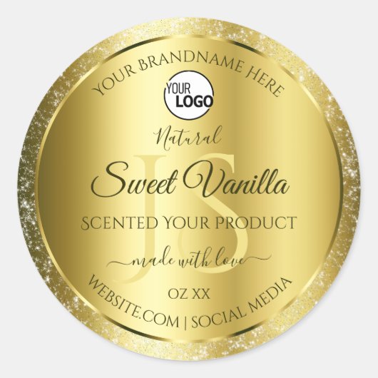 Sticker Rond Boutique de Parties scintillant Or Luxury Initiale (Devant)