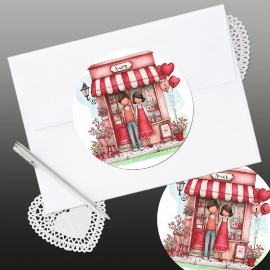 Sticker Rond Boutique Douce Saint-Valentin Monogrammes Couple