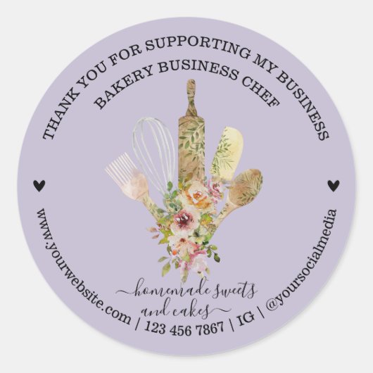 Sticker Rond Boutique Lilac Restauration Boulangerie Chef (Devant)