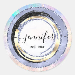 Sticker Rond Boutique professionnelle Holographe robe bleue