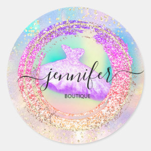 Sticker Rond Boutique Professionnelle Holographe Robe violette