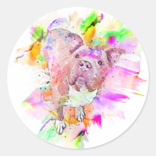 Sticker Rond Bouton d'art de l'aquarelle de chien Pitbull