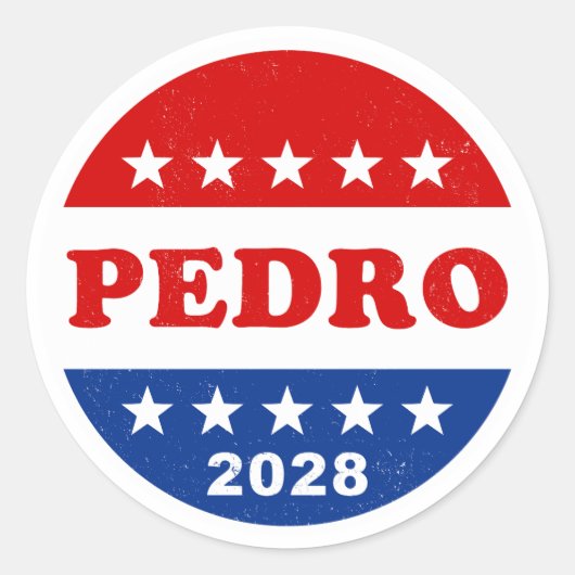 Sticker Rond Bouton de campagne bleu rouge rétro Pedro 2028 (Devant)
